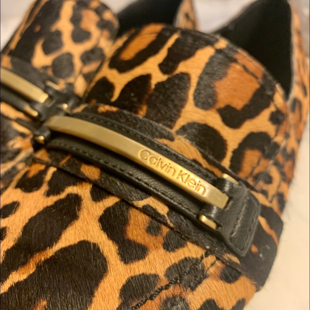 Cow hide leopard loafers by Calvin Klein